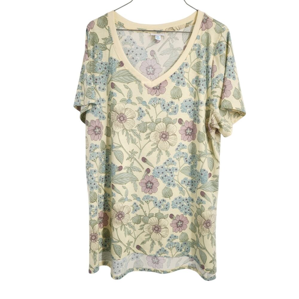 Lularoe Floral Yellow Short Sleeve Top Womens Plus Size 2XL